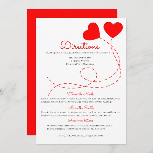 Cute Red Directions Wedding Hearts Balloons Invitation
