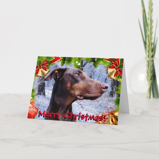 Cute red doberman Christmas card (Front)