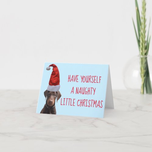 Cute red Doberman puppy with Santa hat Christmas Thank You Card