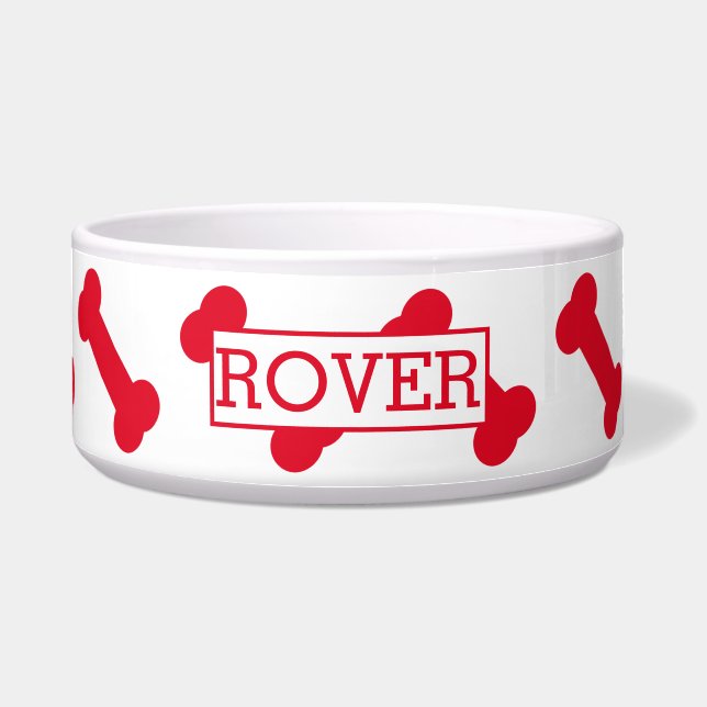 Cute Red Dog Bone Pattern Personalized Bowl (Front)