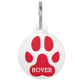 Cute Red Dog Paw Print - Personalized Pet ID Tag