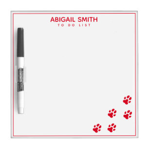 Cute Red Dog Paw Prints - Personalized Dry Erase Board