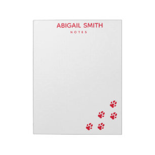 Cute Red Dog Paw Prints - Personalized Notepad
