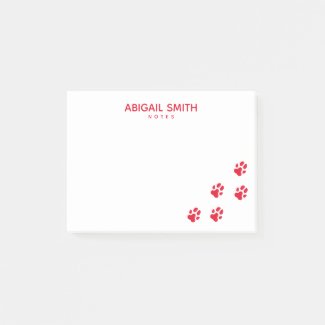 Cute Red Dog Paw Prints - Personalized Post-it Notes