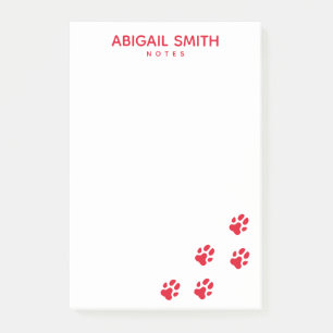 Cute Red Dog Paw Prints - Personalized Post-it Notes