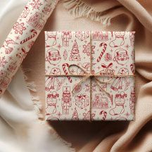 Cute Red Doodle Christmas Wrapping Paper
