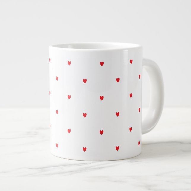 Cute Red Doodle Hearts White Classy Elegant Trendy Giant Coffee Mug (Front Right)