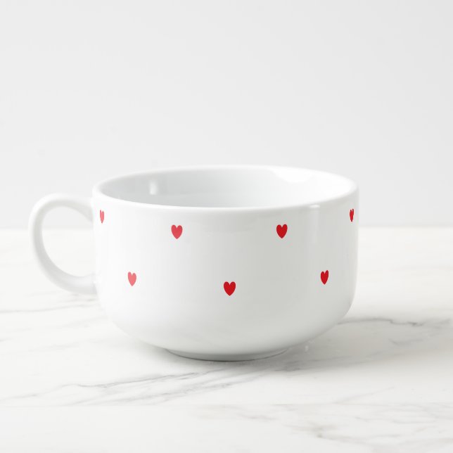 Cute Red Doodle Hearts White Classy Elegant Trendy Soup Mug (Right)