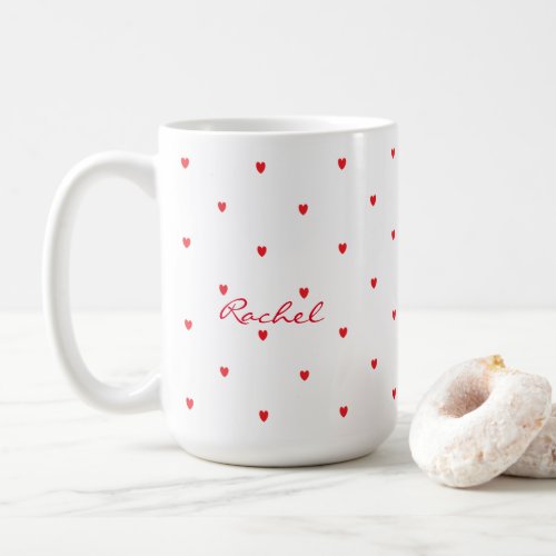 Cute Red Doodle Hearts White Classy Monogram Name Coffee Mug