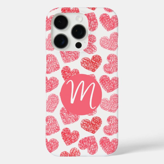 Cute Red Doodled Heart Valentine's Day Monogram Case-Mate iPhone Case (Back)