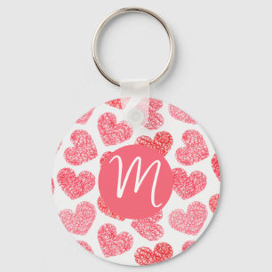 Cute Red Doodled Heart Valentine's Day Monogram Keychain