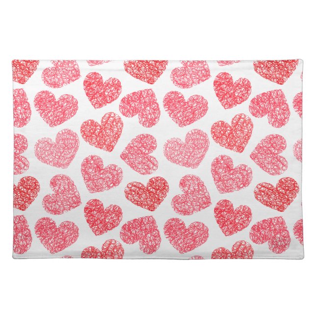 Cute Red Doodled Heart Valentine's Day Pattern Cloth Placemat (Front)