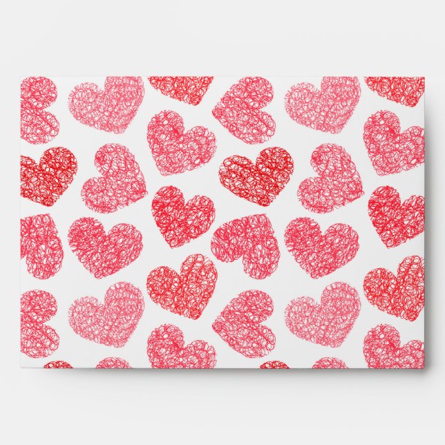 Cute Red Doodled Heart Valentine's Day Pattern Envelope (Front)