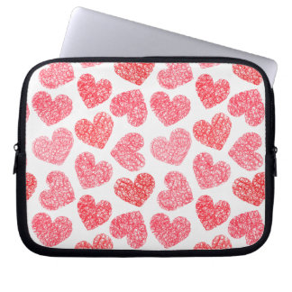 Cute Red Doodled Heart Valentine's Day Pattern Laptop Sleeve