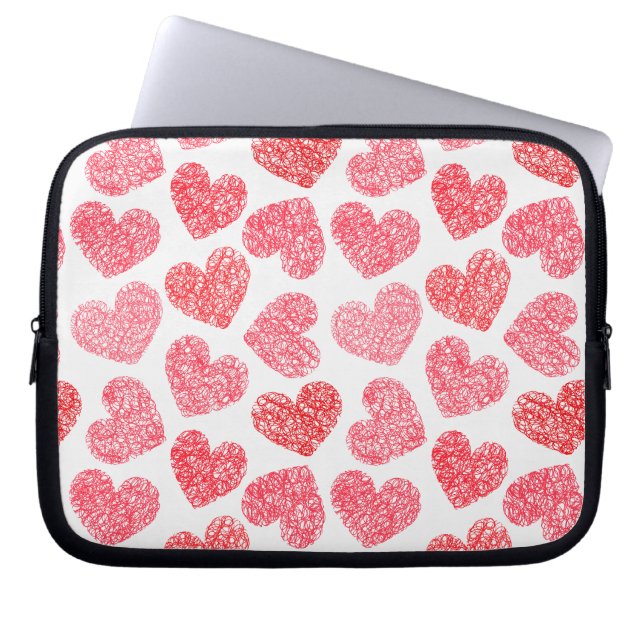 Cute Red Doodled Heart Valentine's Day Pattern Laptop Sleeve (Front)