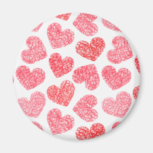 Cute Red Doodled Heart Valentine's Day Pattern Magnet