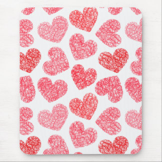 Cute Red Doodled Heart Valentine's Day Pattern Mouse Pad