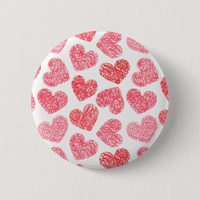 Cute Red Doodled Heart Valentine's Day Pattern Pinback Button (Front)