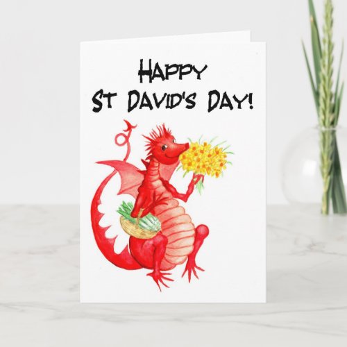 Cute Red Dragon Leeks Daffodils St Davids Day Card