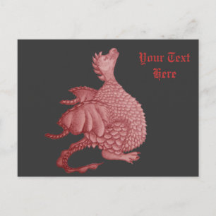 cute red dragon mythical and fantasy creature art postcard