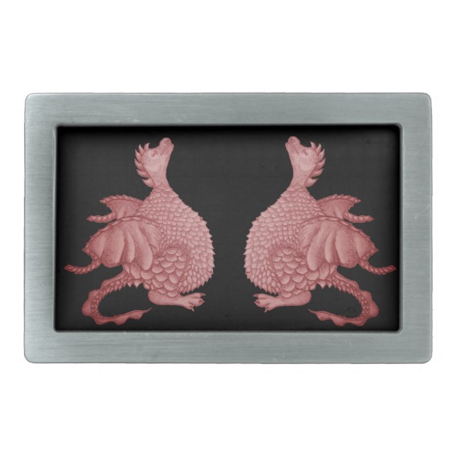 cute red dragon mythical and fantasy creature art rectangular belt buckle (Front)