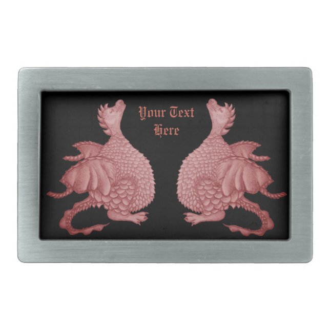 cute red dragon mythical and fantasy creature art rectangular belt buckle (Front)