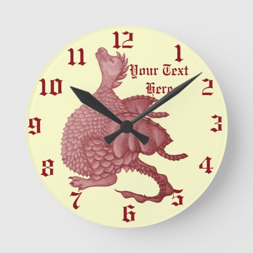 cute red dragon mythical fantasy creature round clock