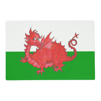 Cute Red Dragon on Green, White Laminated Placemat