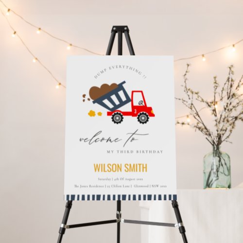 Cute Red Dump Truck Kids Any Age Birthday Welcome Foam Board