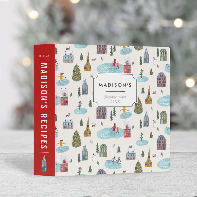 Cute Red & Ecru Christmas Winter Landscape Pattern 3 Ring Binder (Creator Uploaded)