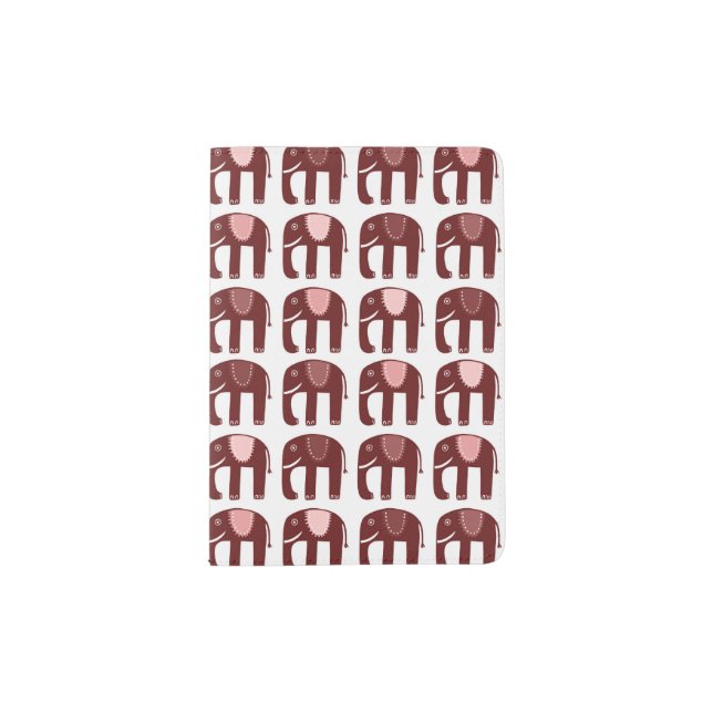 Cute Red Elephants Pattern Passport Holder (Front)