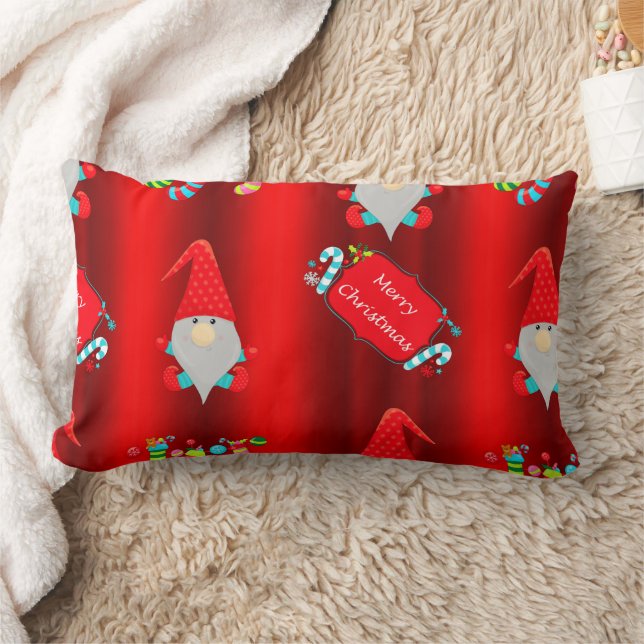 Cute Red Elves Christmas Lumbar Pillow (Blanket)