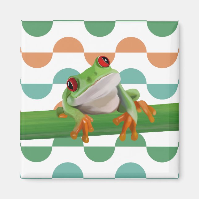 Cute Red Eyed Tree Frog Colorful Geometric Magnet (Front)