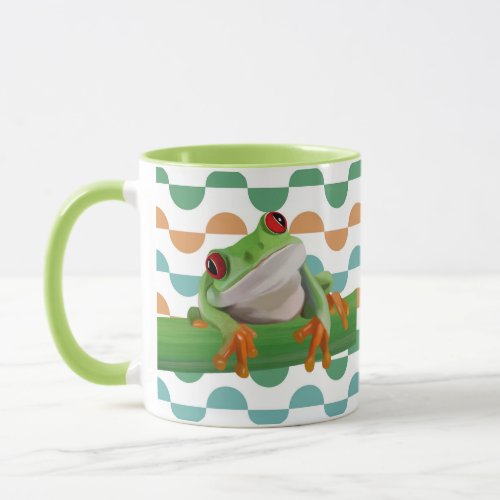 Cute Red Eyed Tree Frog Colorful Geometric Mug