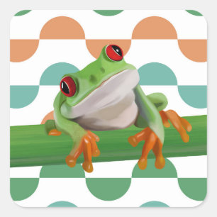 Cute Red Eyed Tree Frog Colorful Geometric Square Sticker