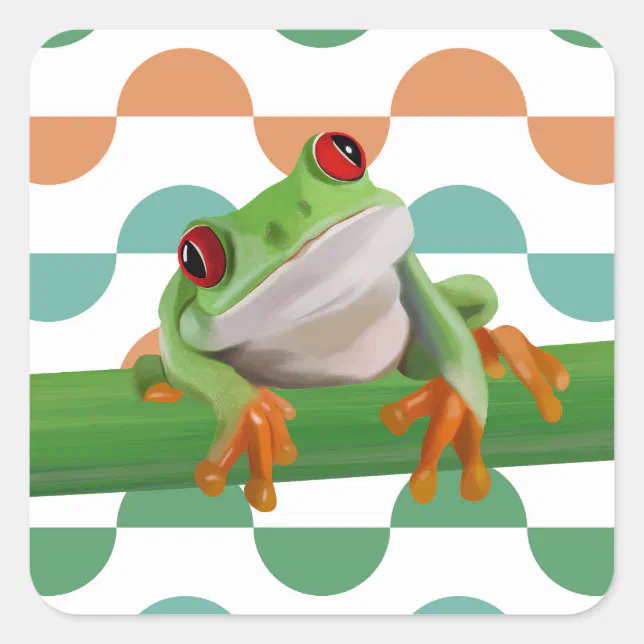 Tree Frog Sticker Cute Red Eyed Tree Frog Colorful Geometric Square Sticker | Zazzle