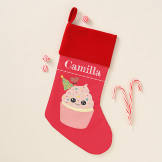 Cute Red Festive Kawaii Cupcake Girl's Christmas Stocking