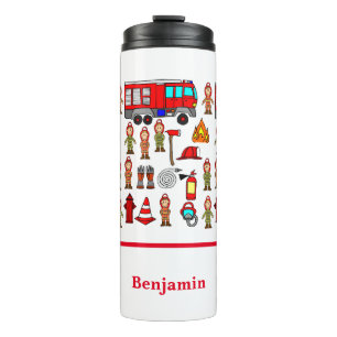 Cute Red Fire Engine & Fire Fighters Thermal Tumbler