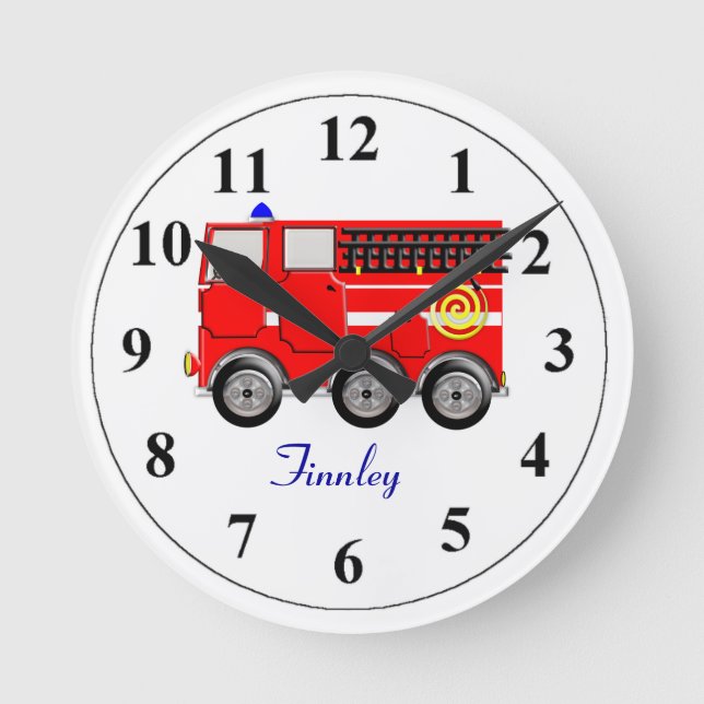 Cute Red Fire Engine Personalized Boys Room Clock (Front)