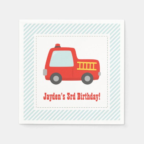 Cute Red Fire Truck Boys Birthday Party Supplies Napkins