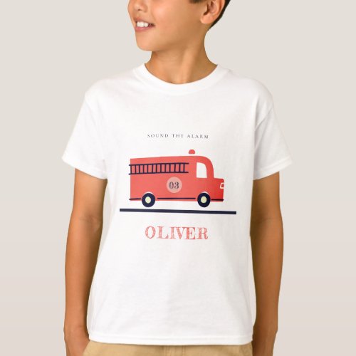 Cute Red Fire Truck Engine Any Age Birthday T_Shirt
