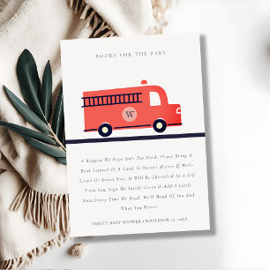 Cute Red Fire Truck Engine Books For Baby Shower Enclosure Card
