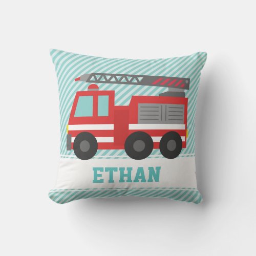 Cute Red Fire Truck for Boys Bedroom Throw Pillow