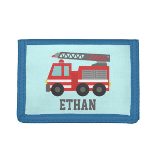 Cute Red Fire Truck for Boys, Name Tri-fold Wallet