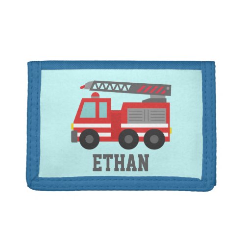 Cute Red Fire Truck for Boys Name Tri_fold Wallet