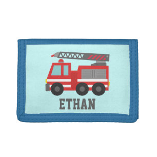 Cute Red Fire Truck for Boys, Name Trifold Wallet
