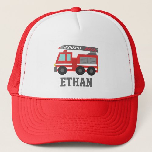 Cute Red Fire Truck for Boys Name Trucker Hat