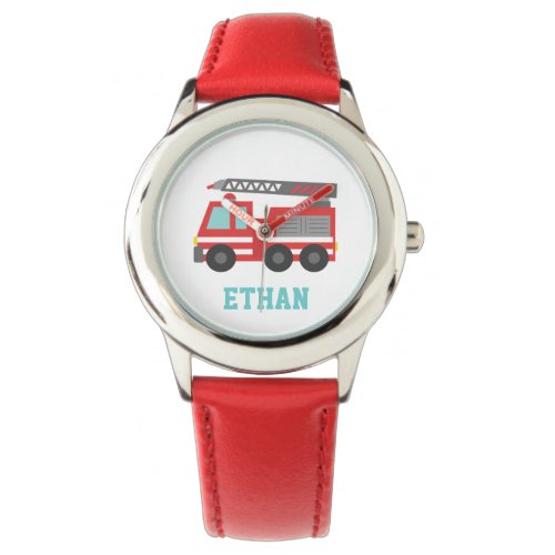 Cute Red Fire Truck for Boys Name Watch