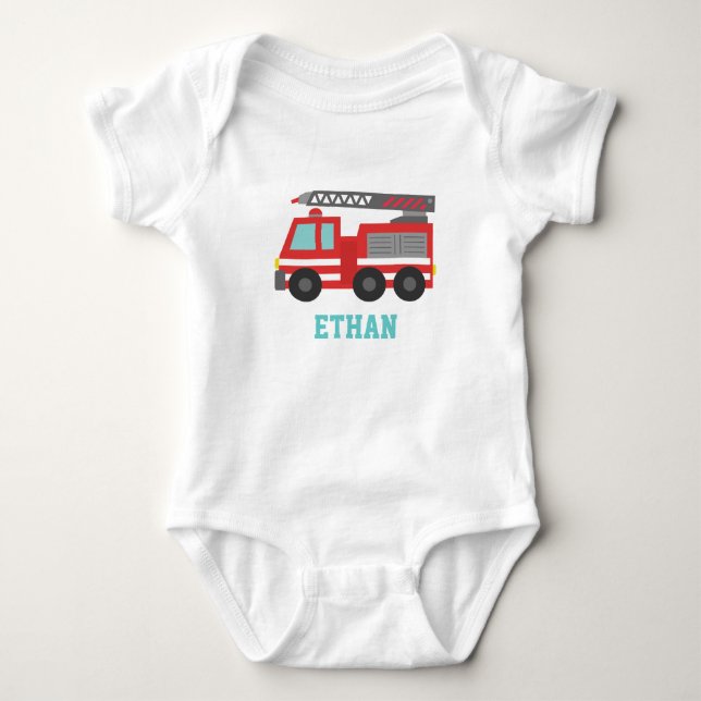 Cute Red Fire Truck for Little Fire fighters Baby Bodysuit (Front)