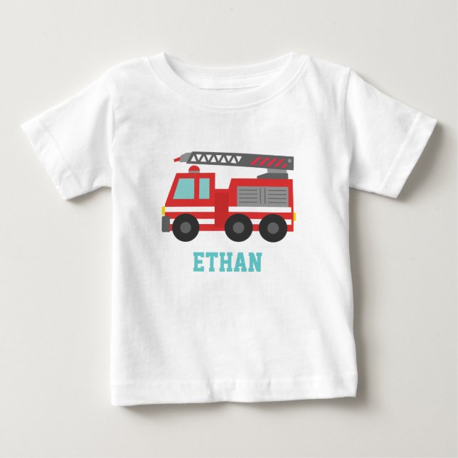 Cute Red Fire Truck for Little Fire fighters Baby T-Shirt (Front)